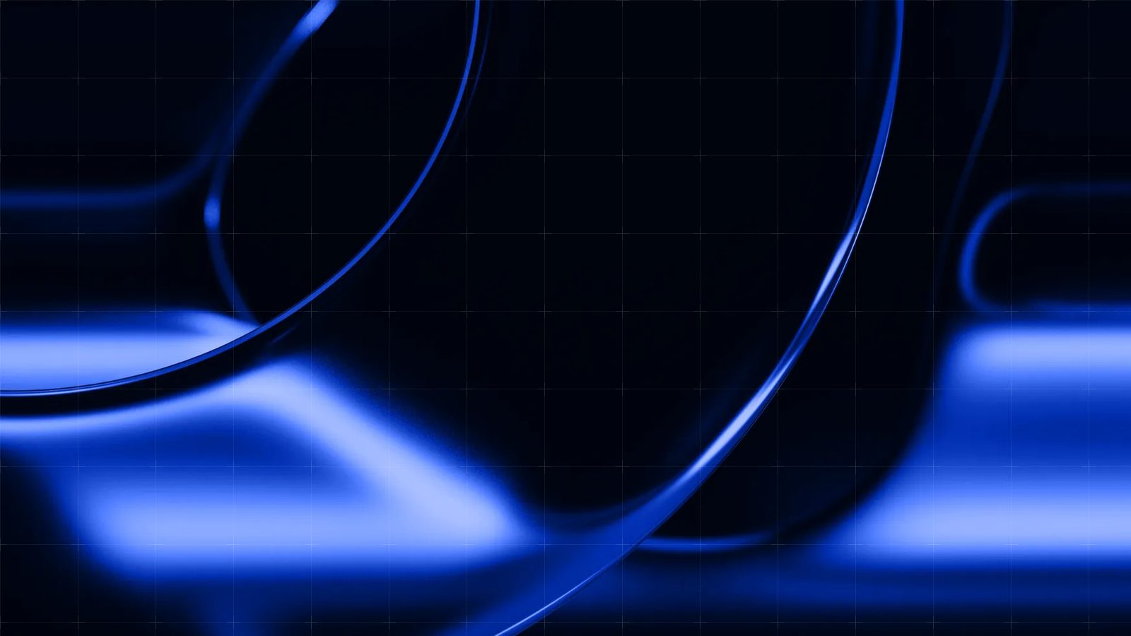 Blue, fan-shaped blades radiating upward on a black background, overlaid with a fine grid.