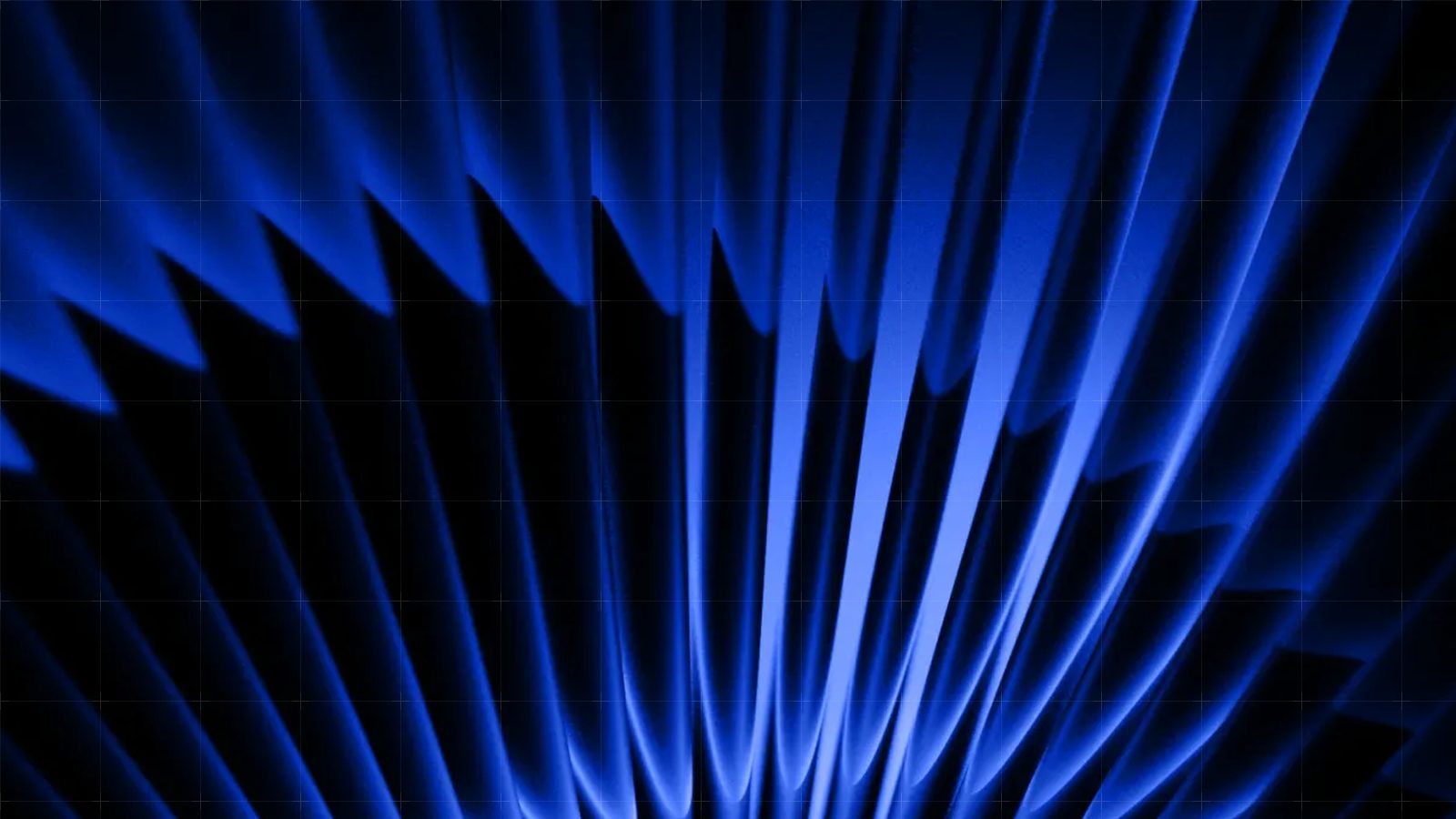 Abstract graphic of a large, softly curved blue sphere surface and a diagonal blue band on a dark background, overlaid with a fine grid.