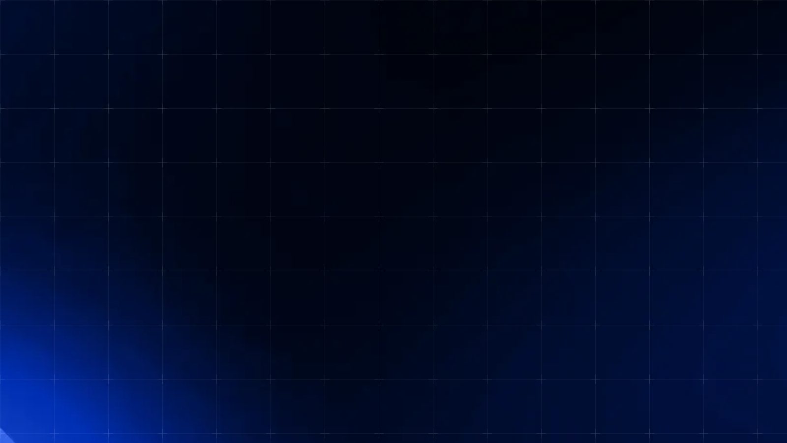A large glossy blue ring sweeps diagonally across a dark background with glowing blue bands, overlaid with a fine light grid.